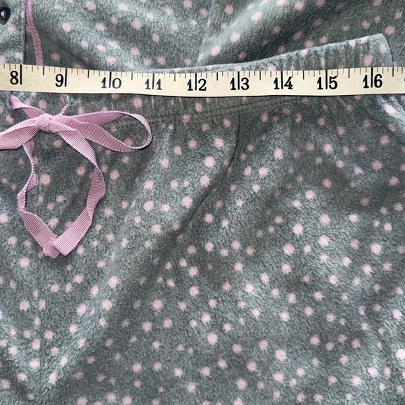 Earth Angels Pajama Set Gray & Pink Polka Dot Soft Fleece Satin Accent Sz Large - Picture 7 of 9